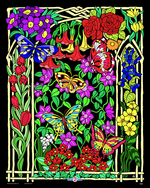 Butterflies and Flowers fuzzy velvet coloring poster