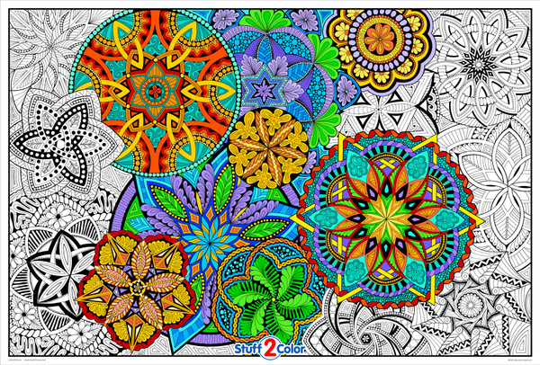 Mandala Madness giant line art coloring poster