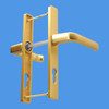 70mm UPVC Door Handles (to suit Ferco system), 70mm centre, 180mm screws, Lever/Lever in Anodised Gold 