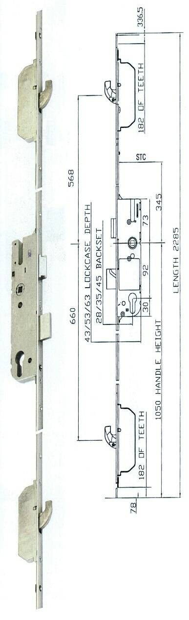 GU Europa 1 deadbolt 2 Hook Multipoint double glazing door Lock