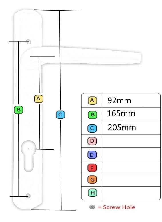 White Avocet UPVC Door Handles, 92mm centres, 165mm screws, Lever/Lever