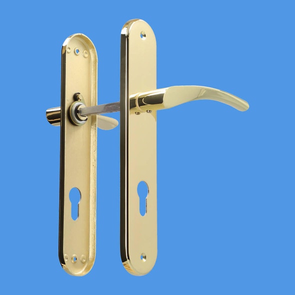 UPVC Door Handles, 85mm centres, 215mm screws, Lever/Lever in Gold 