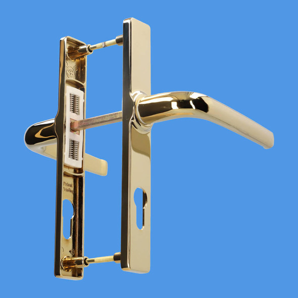 70mm UPVC Door Handles by Schlosser, 70mm centre, 180mm screws, Lever/Lever in Gold, (to suit Ferco system) 