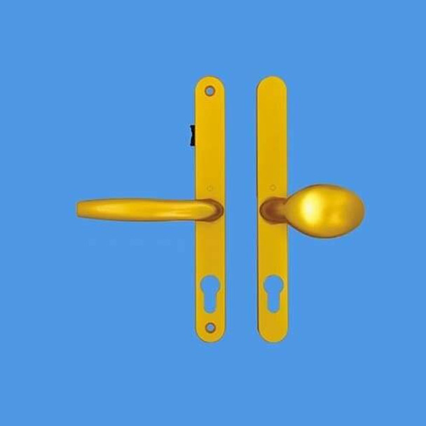 68mm UPVC Door Handles to suit Fullex system, 68mm centre, 215mm screws, Lever/Pad In Anodised Gold With Snib