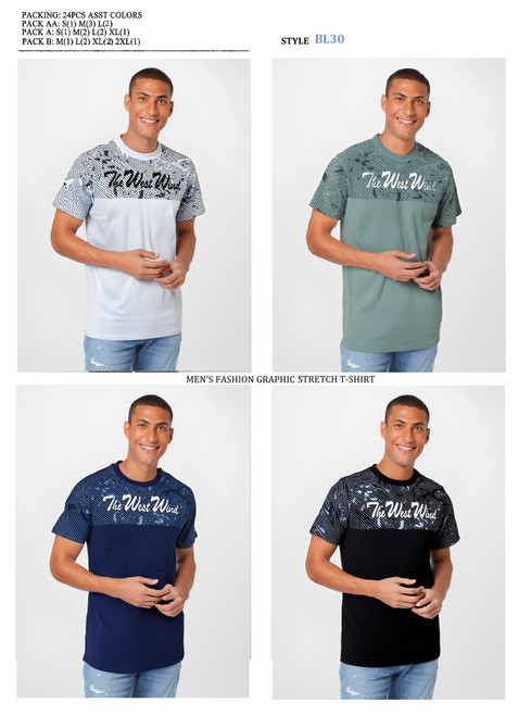 MEN'S STREATCH  GRAPHIC TOPS BL-30