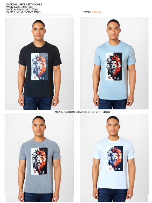 MEN'S STREATCH  GRAPHIC TOPS BL-39