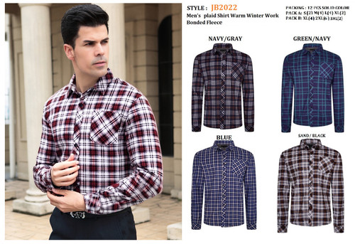 MEN'S PLAID SHIRT WARM BONDED FLEECE JB2022