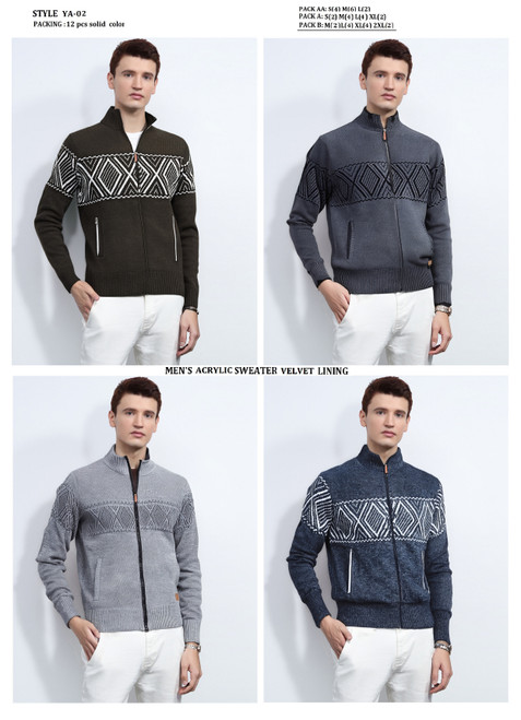 MEN'S SWEATER WITH VELOUR  LINING YA-02