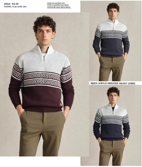 MEN'S SWEATER WITH VELOUR  LINING YA-10