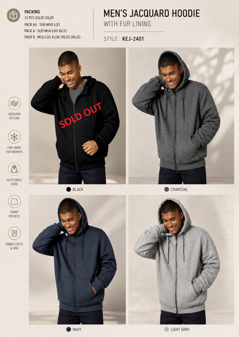 MEN'S JACQUARD HOODIE WITH FUR  LINING KEJ2401