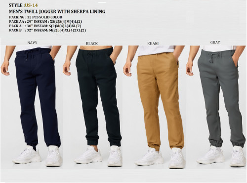 MEN'S SHERPA LINING TWILL JOGGER US14