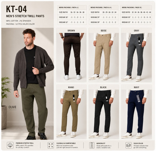 MEN'S  STRETCH BASIC TWILL  PANT KT-04