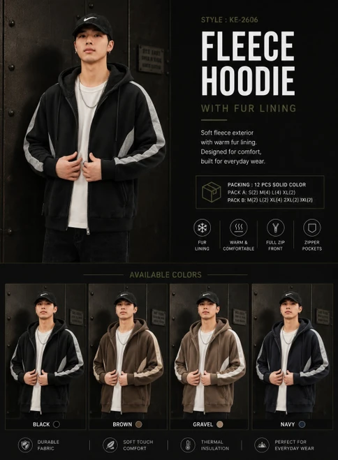 MEN'S FUR LINED FLEECE HOODIE