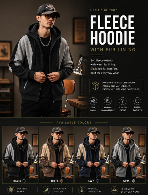MEN'S FUR LINED FLEECE HOODIE