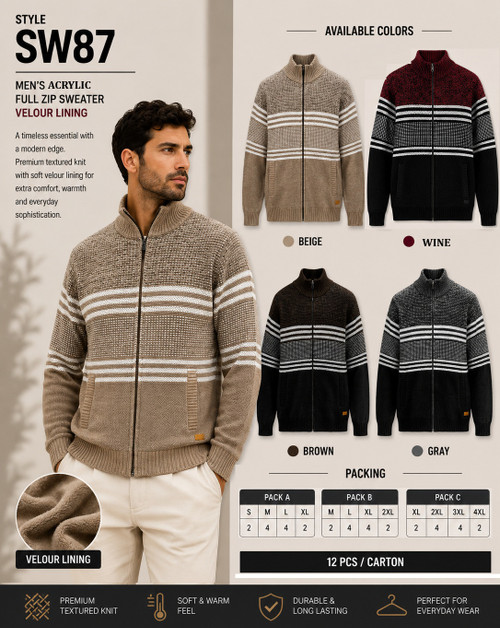 MEN'S ACRILYC SWEATER WITH VELOUR LINING