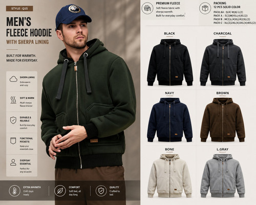 MEN'S FLEECE HOODY  WITH SHERPA LINING Q15