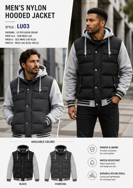 MEN'S NYLON FLEECE HOODY JACKET LU03