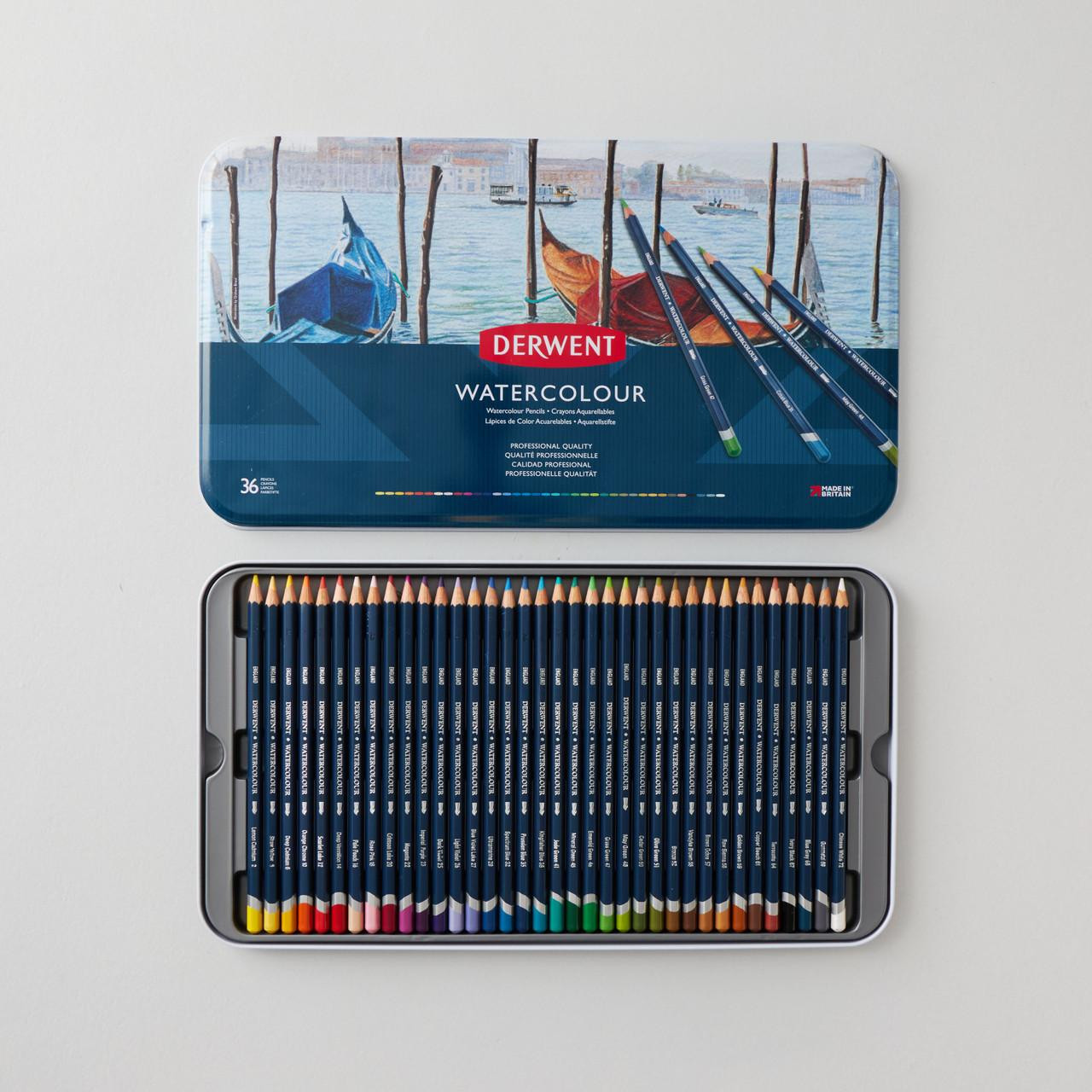 Derwent Watercolour Pencil Tin Assorted Colours Set of 36 | Cass Art