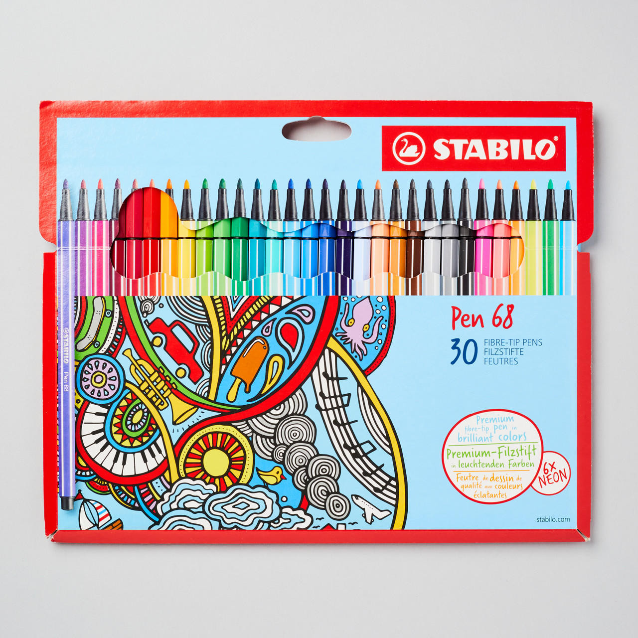 Premium felt-tip pen STABILO Pen 68 brush - desk set of 20