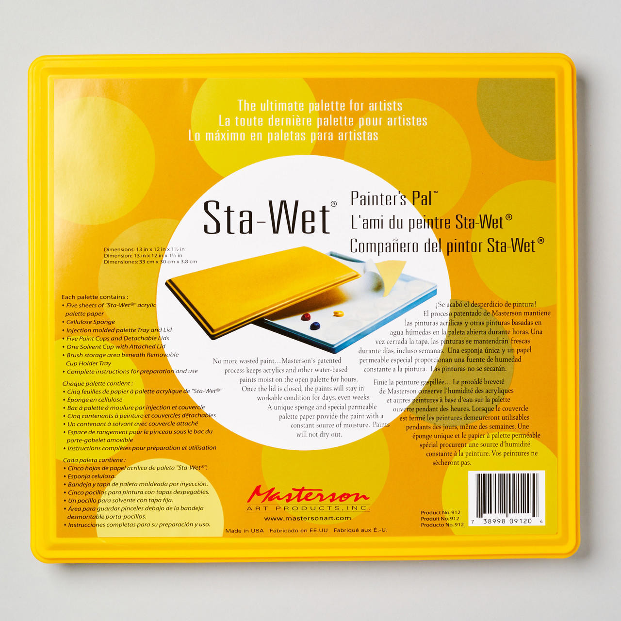 Masterson Sta-Wet Painters Pal Palette Kit, Acrylic Based Paint, with 12 x  13 Inch Palette with Lid, 30 Acrylic Sheets, Sponge Refill, Number 1 in