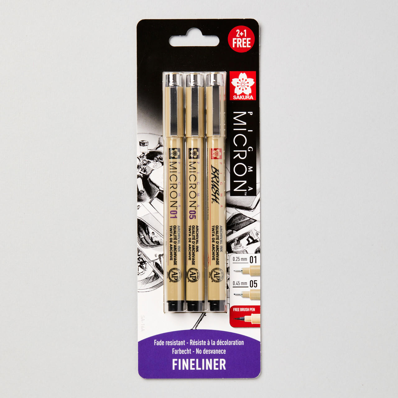 Sakura Pigma Micron Fineliners Brush Pen Black Set of Cass Art