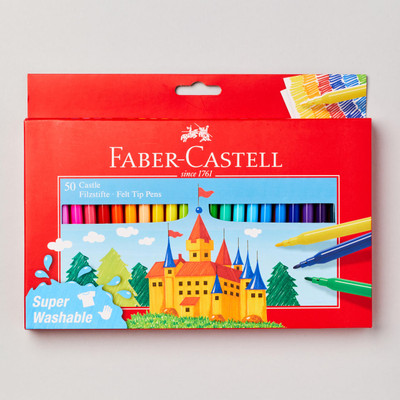 Faber-Castell Red Fibre Tip Pen Box Assorted Colours Set of 50