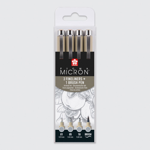  Sakura Pigma Micron Pen Wallet Light Cool Gray Set of 4 