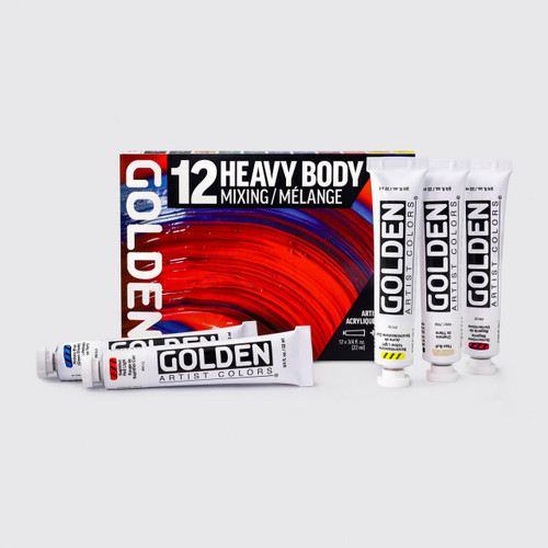  Golden Heavy Body Acrylic and Glazing Liquid 22ml Mixing Colours Set of 12 