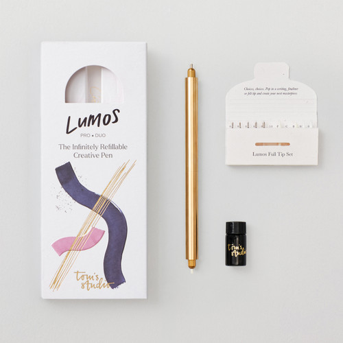 Tom's Studio Lumos Duotip Refillable Fineliner and Brush Pen Brass