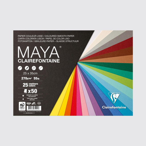  Clairefontaine Maya Coloured Drawing Paper 270gsm 25 x 35cm Assorted Colours Pack of 50 