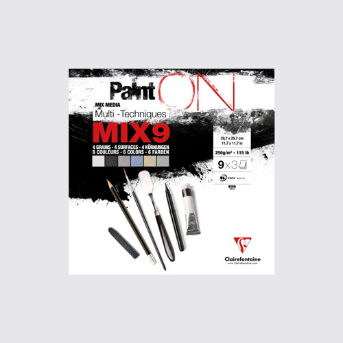  Clairefontaine PaintON Mixed Media MIX9 Pad 27 Sheets 250gsm 29.7 x 29.7cm Assorted Colours 