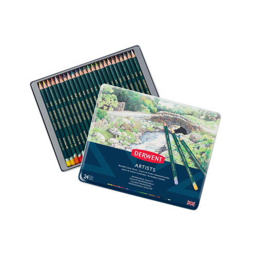  Derwent Artists Pencils in Metal Tin Assorted Colours Set of 24 