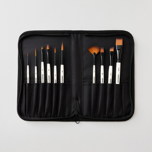  Daler Rowney Graduate Short Handle Brushes in Zip Case Set of 10 