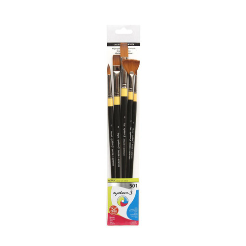  Daler Rowney System 3 Long Handle Brush 501 Set of 5 