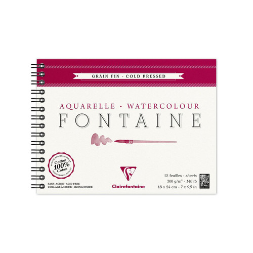  Clairefontaine Watercolour Pad 300gsm 12 Sheets NOT 18 x 24cm 