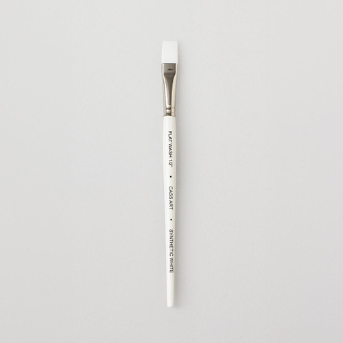  Cass Art Artists' Synthetic White Short Handle Brush Flat Wash Short Handle Brush 1/2 Inches 