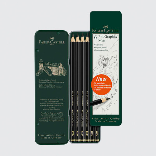  Faber-Castell Pitt Graphite Matt Pencils in Tin Assorted Colours Set of 6 