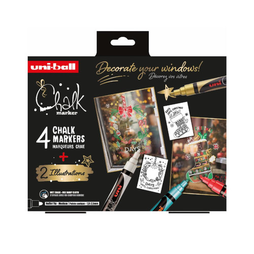  Uni-ball Liquid Chalk Markers Christmas Traditional Colours Set of 4 