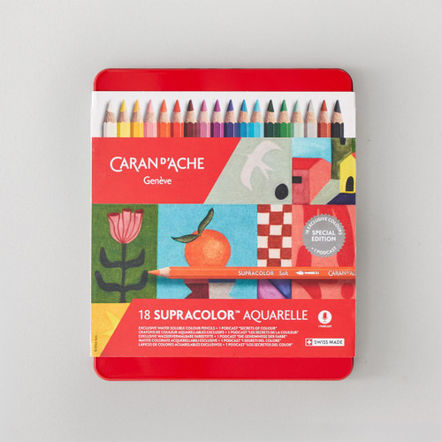  Caran D'ache Supracolor Aquarelle Water-Soluble Coloured Pencils Special Edition Metal Tin Assorted Colours Set of 18 