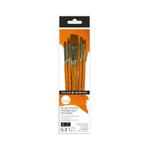  Daler Rowney Simply Acrylic Short Handle Brushes Set #1 Set of 5 