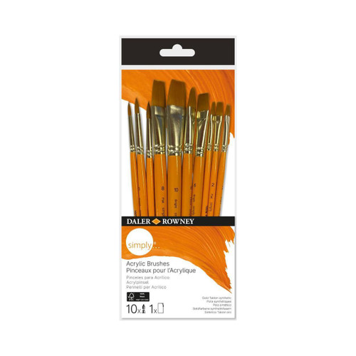  Daler Rowney Simply Acrylic Short Handle Brushes Set of 10 
