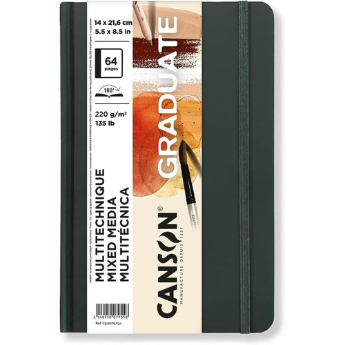  Canson Graduate Mixed Media Hardback Notebook 32 Sheets 220gsm 21.6 x 14cm Natural 