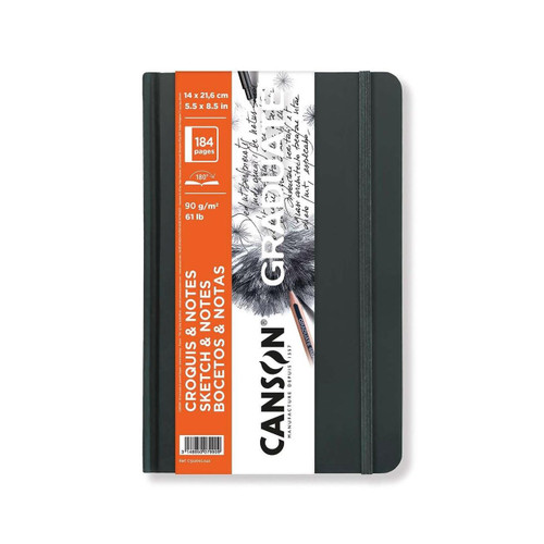  Canson Graduate Sketch & Notes Hardback Notebook 92 Sheets 90gsm 21.6 x 14cm Dark Grey 