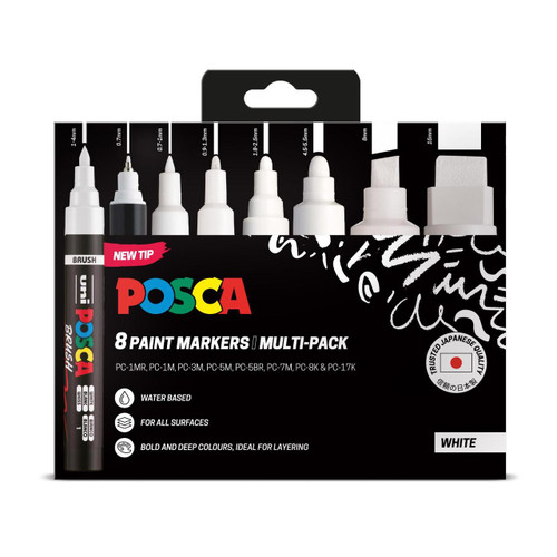  Posca Paint Marker 8 Pack Multi Tip White 