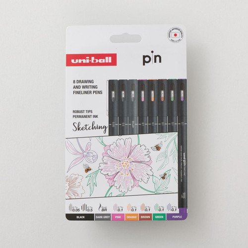 Uni-ball uni-ball PIN Fineliners Coloured Sketching Pack of 8 Assorted Colours 