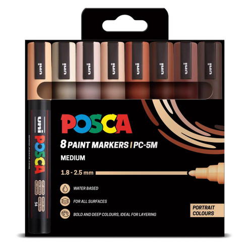  Posca Paint Markers PC-5M Medium Portrait Colours Pack of 8 