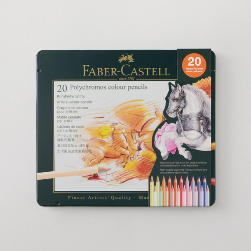  Faber-Castell Polychromos Artist Assorted Coloured Pencils in a Tin Set of 20 New Colours 