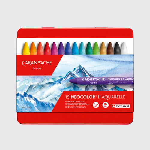  Caran D'ache Neocolor II Aquarelle Wax Pastels Tin Set of 15 