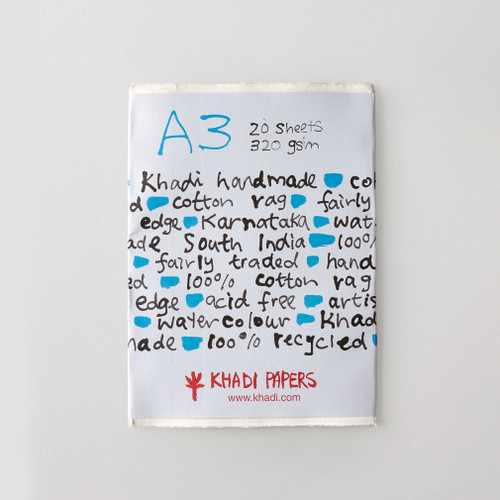 Khadi Rag Paper Sheets 320gsm MEDIUM ROUGH A3 30x40cm Pack of 20 White