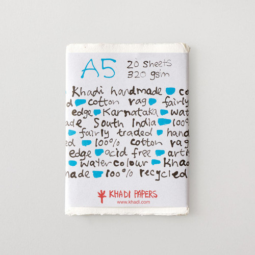  Khadi Rag Paper Sheets 320gsm MEDIUM ROUGH A5 15x20cm  Pack of 20 White 